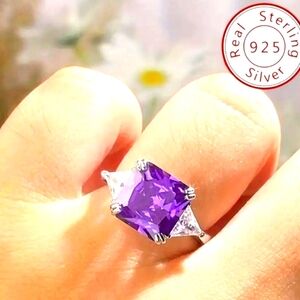 925 Real  Sterling Silver Square Ring with Waterish Zirconia . 2 color.